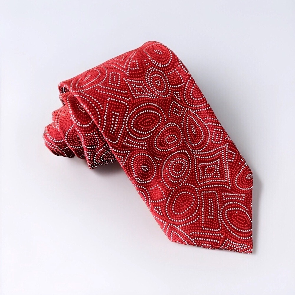 Dormeuil Necktie Mens Red Geometric Swirl Silk Handmade in Italy Luxury Tie